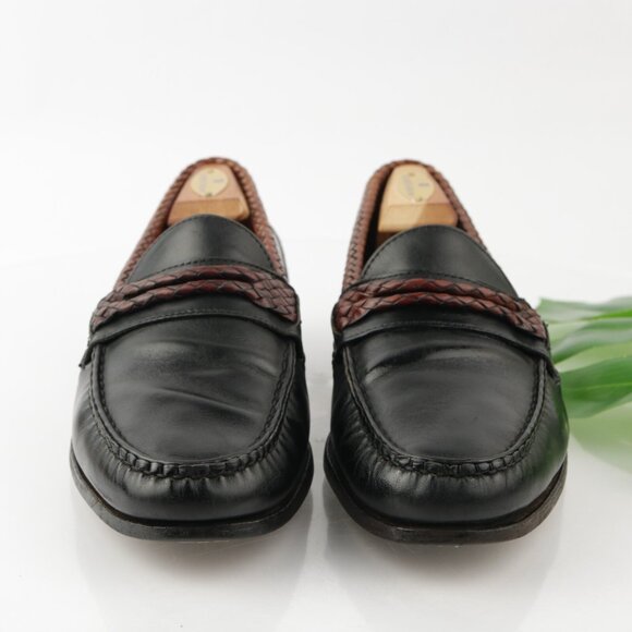 Allen Edmonds Mens Newcomb Loafer Size 10 D Black Braid Strap Slip On Dress Shoe - Picture 2 of 14